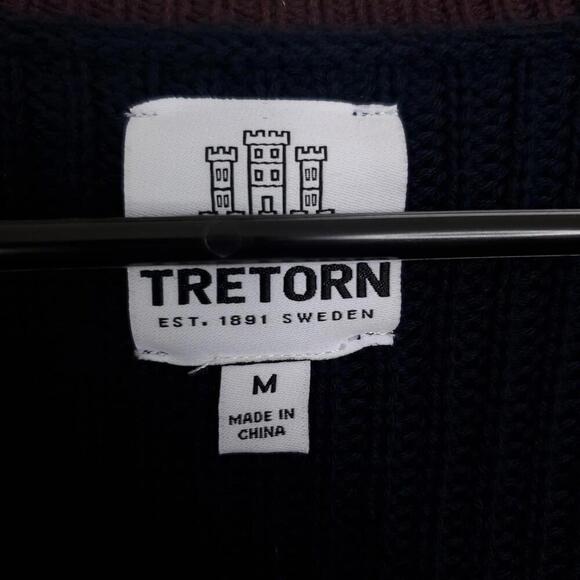Tretorn Sweater Mens M Preppy Cardigan Cableknit Navy Academia Country Club - Picture 4 of 7